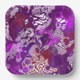 Purple Red Abstract Modern Marble Fluid Art Paper Plate