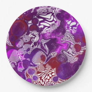 Purple Red Abstract Modern Marble Fluid Art   Paper Plate