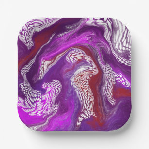 Purple Red Abstract Modern Marble Fluid Art Paper Plate