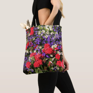Purple, Red, and White Annual Flowers Tote Bag