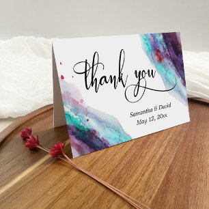 Purple Red Aqua Watercolor Modern Thank You Card