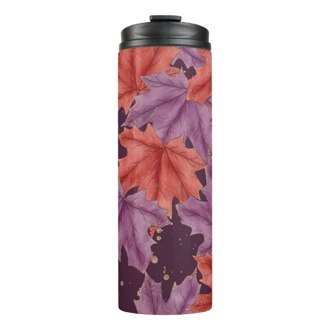 PURPLE & RED AUTUMN MAPLE LEAVES THERMAL TUMBLER (Front)