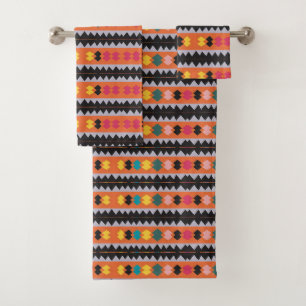 Purple red black yellow Pattern mix Bath Towel Set