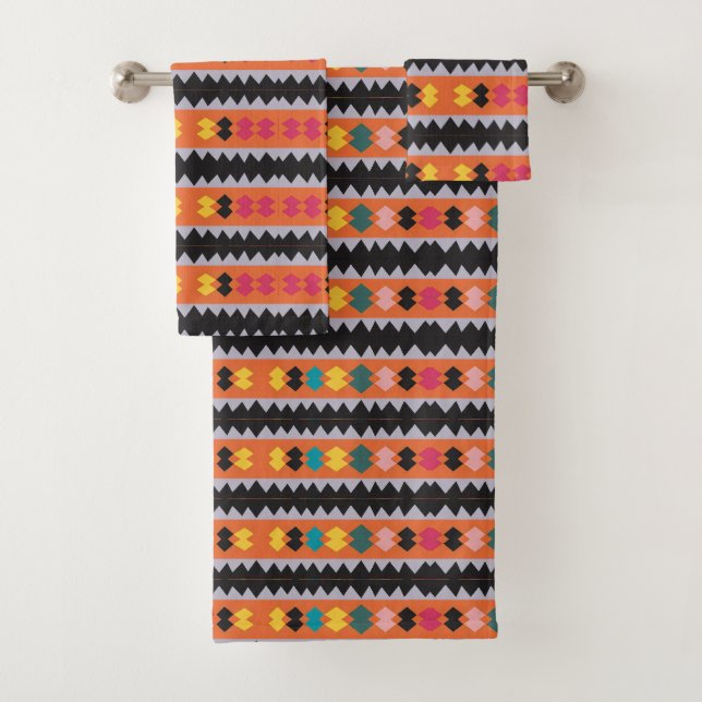Purple red black yellow Pattern mix Bath Towel Set (Insitu)