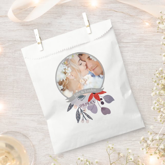 Purple Red Blush Pink Floral Wreath Wedding Favour Bag (Clipped)