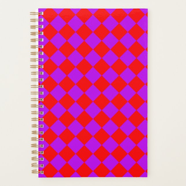 Purple Red Chequered Diamond Pattern  Planner (Front)