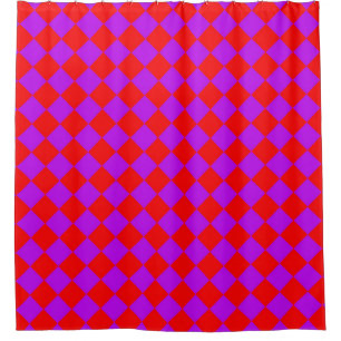 Purple Red Chequered Diamond Pattern Shower Curtain