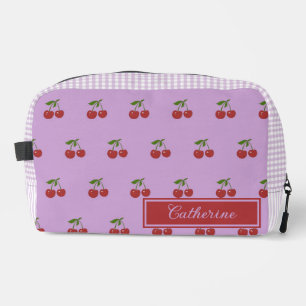Purple & Red Cherry Gingham Pattern Simple Fruit Dopp Kit