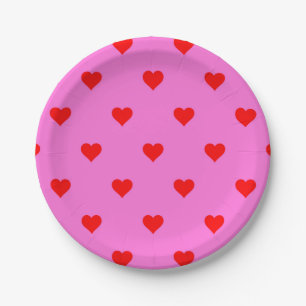 Purple Red Cute Simple Heart Pattern Paper Plate