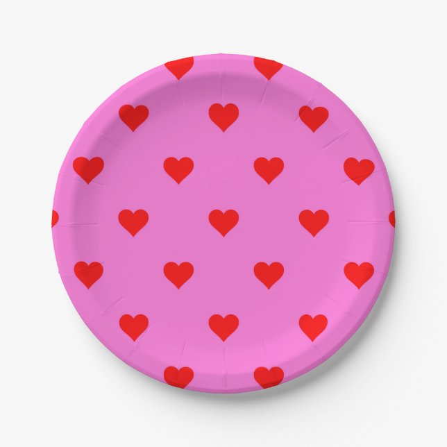 Purple Red Cute Simple Heart Pattern Paper Plate (Front)