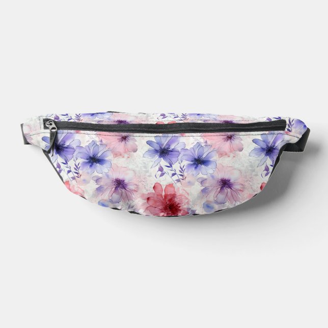 Purple red elegant watercolor floral pattern bum bags (Lay Down)