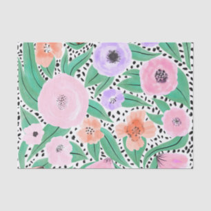 Purple Red Floral Polka Dots Watercolor Pattern Tissue Paper