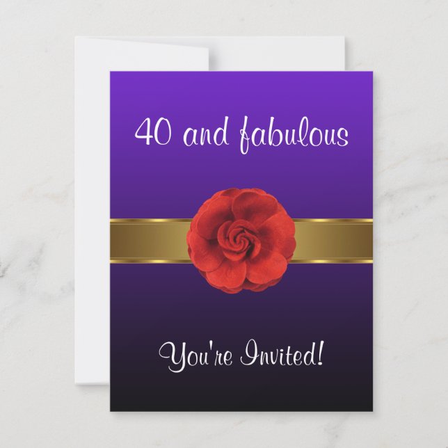Purple Red Flower Gold Fabulous 40th Invitation (Front)