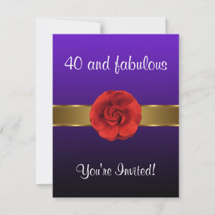Purple Red Flower Gold Fabulous 40th Invitation