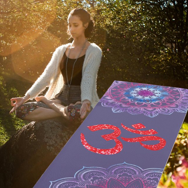 Purple Red Glitter Om Mandala Yoga Mat (Creator Uploaded)