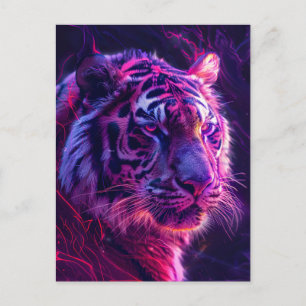 Purple Red Neon Tiger Cosmic Glow Postcard