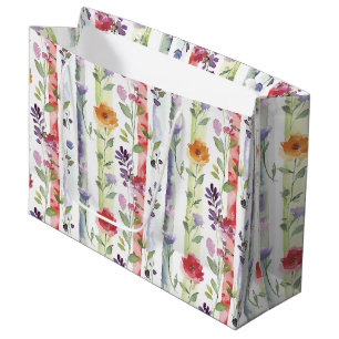 Purple Red Orange Floral Stripes Bridal Shower Large Gift Bag