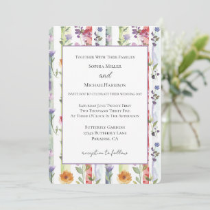 Purple Red Orange Floral Stripes Wedding Invitation