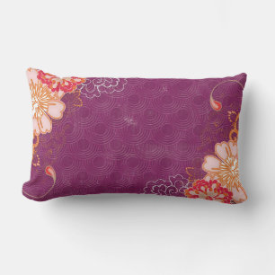 Purple Red & Pink Floral Lumbar Pillow