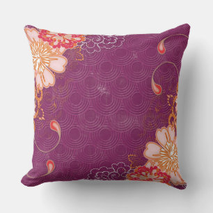 Purple Red & Pink Floral Throw Pillow