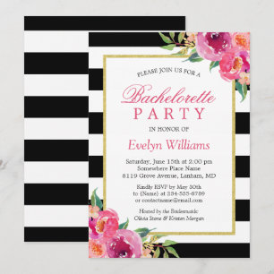 Purple Red Pink Fuchsia Floral Bachelorette Party Invitation