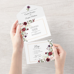 Purple, Red, Pink, Gold Floral All In One Invitation