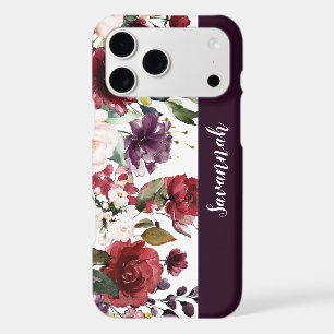 Purple Red Pink Watercolor Floral Monogram