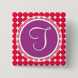 Purple & Red Polka Dot Monogram 15 Cm Square Badge