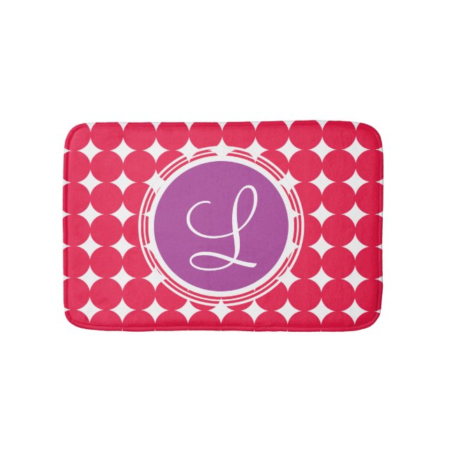 Purple & Red Polka Dot Monogram Bath Mat (Front)