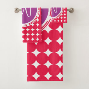 Purple & Red Polka Dot Monogram Bath Towel Set