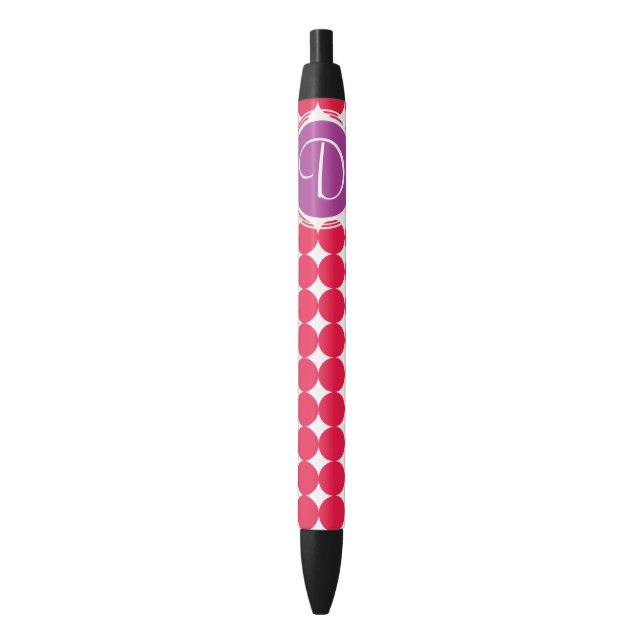 Purple & Red Polka Dot Monogram Black Ink Pen (Front Vertical)