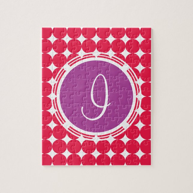 Purple & Red Polka Dot Monogram Jigsaw Puzzle (Vertical)