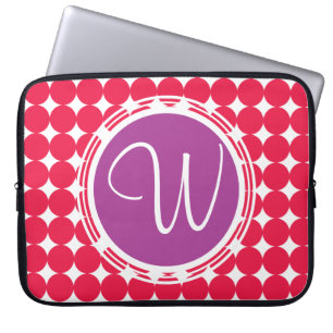 Purple & Red Polka Dot Monogram Laptop Sleeve