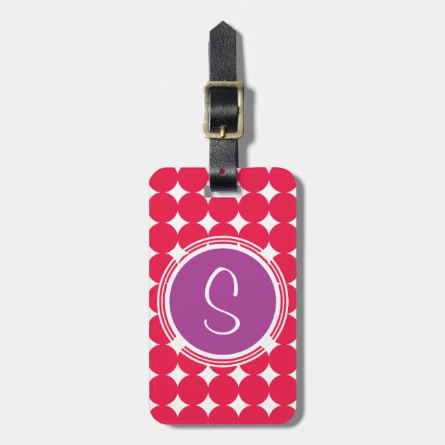Purple & Red Polka Dot Monogram Luggage Tag (Front Vertical)