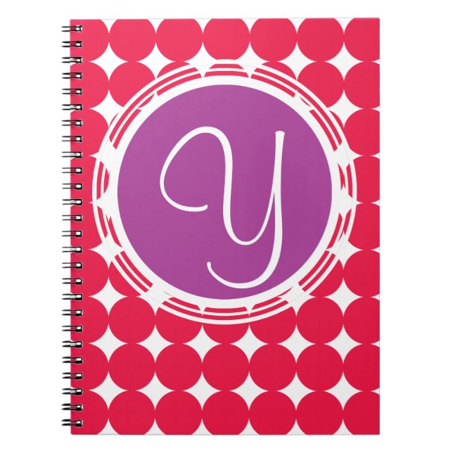 Purple & Red Polka Dot Monogram Notebook (Front)