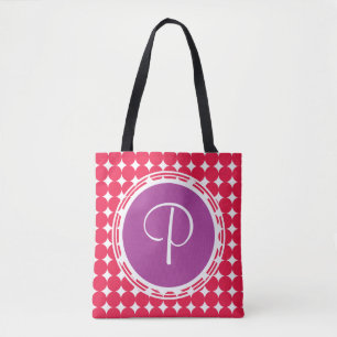 Purple & Red Polka Dot Monogram Tote Bag