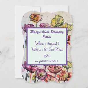 Purple Red Poppy Floral 60th Birthday Invitation