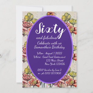 Purple Red Poppy Floral 60th Birthday Invitation