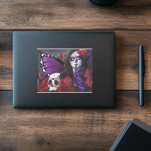 Purple Red Roses Sugar Skull Fairy Day Dead
