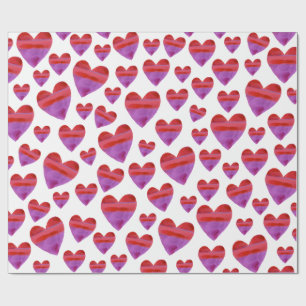 Purple Red Watercolor Hearts Wrapping Paper