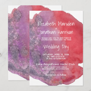 Purple Red Watercolor Modern Elegant Wedding Invitation
