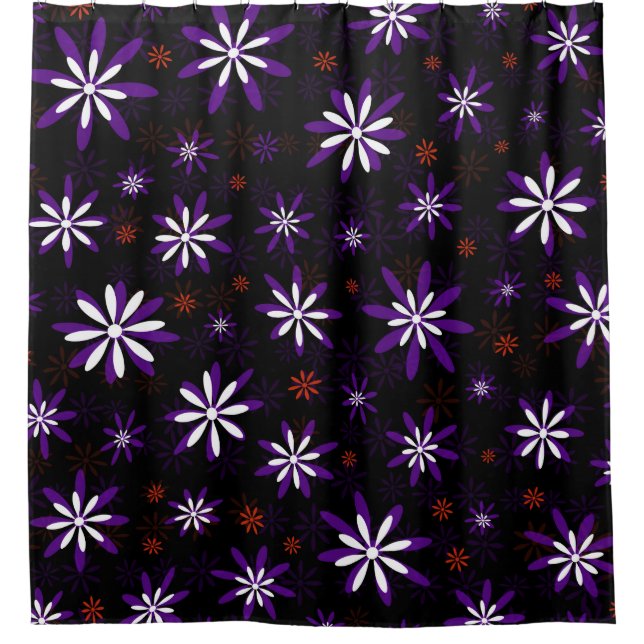 Purple Red White Floral Shower Curtain (Front)