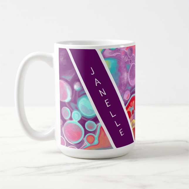 Purple, Red, Yellow, Blue Abstract personalised Coffee Mug (Left)