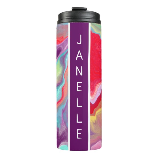 Purple, Red, Yellow, Blue Abstract personalised Thermal Tumbler (Front)