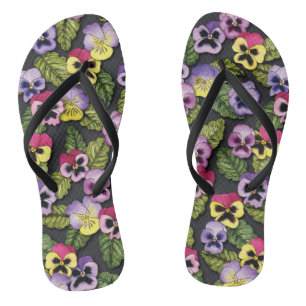 Purple, Red & Yellow Pansies Floral Flip Flops