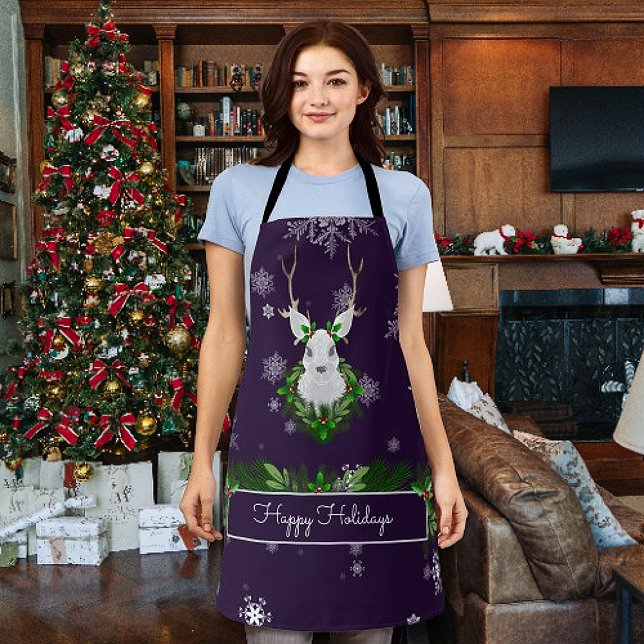 Purple Reindeer Christmas Apron (Purple Reindeer Christmas Apron)