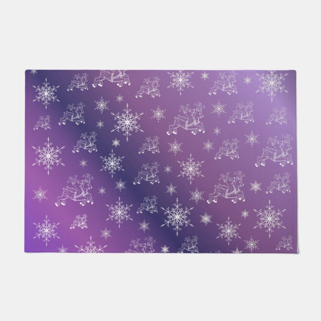 purple,reindeer, star, stars, snowflake, christmas doormat (Front)