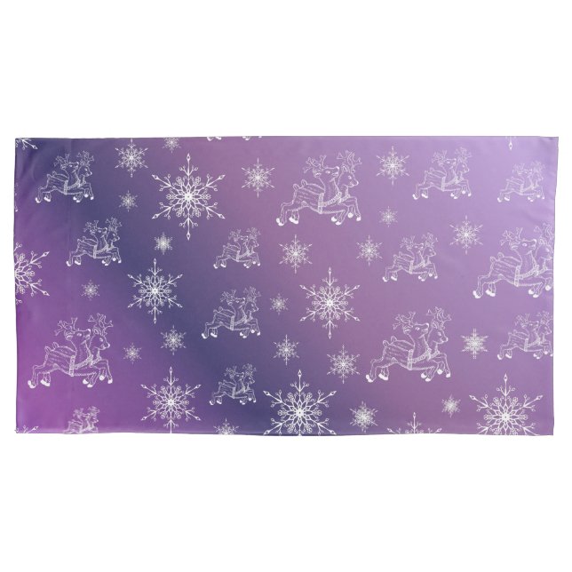 purple,reindeer, star, stars, snowflake, christmas pillowcase (Front)