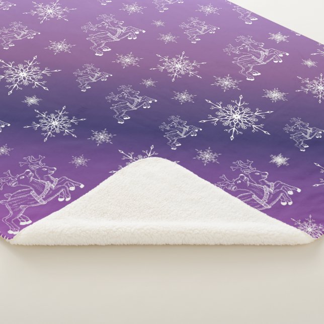 purple,reindeer, star, stars, snowflake, christmas sherpa blanket (3/4)