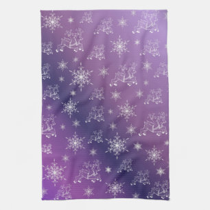 purple,reindeer, star, stars, snowflake, christmas tea towel